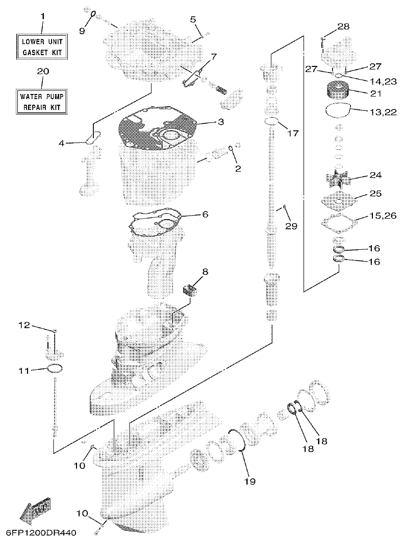 Yamaha F80DET, F90CET, F100FET REPAIR KIT 2 parts diagram